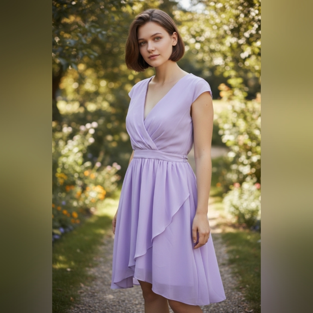 J J'S HOUSE Elegant Lavender Wrap Dress SIZE  Small